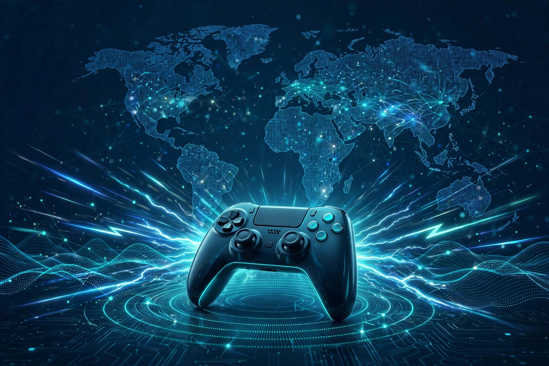 Gaming controller with speed lines showing low ping