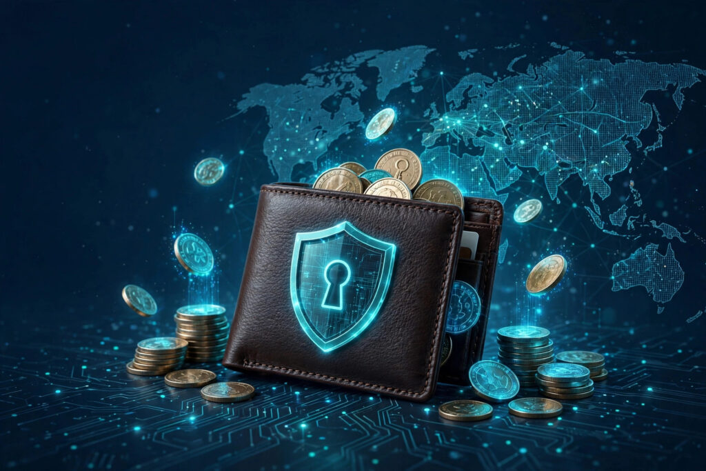 Plånbok med en sköld, symbol för ett prisvärt VPN-skydd