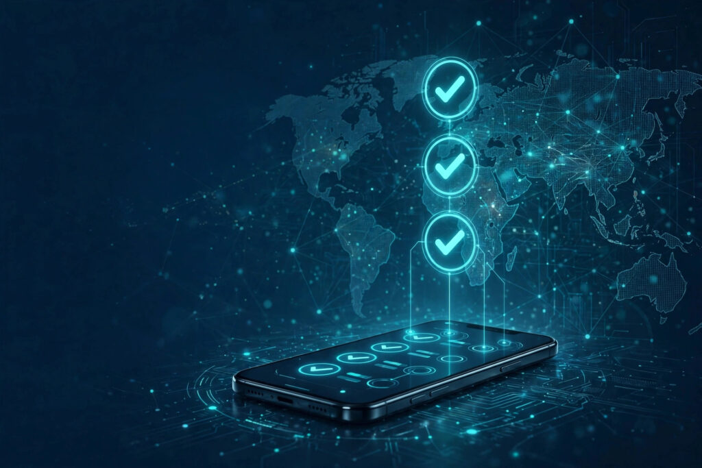 Smartphone with quick VPN setup checkmarks
