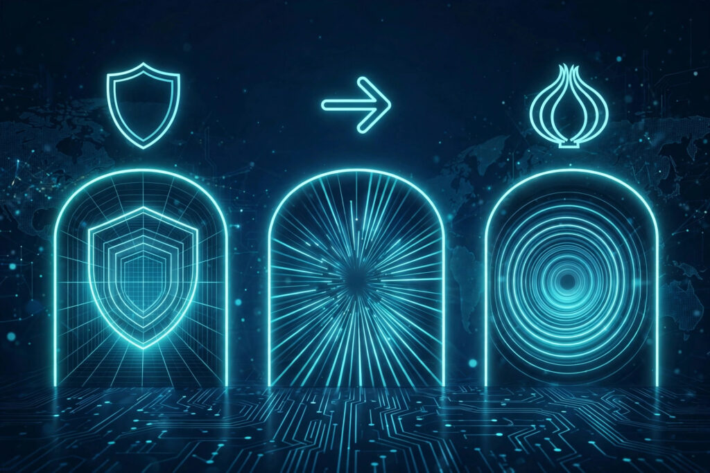 VPN, proxy and Tor connection tunnels compared