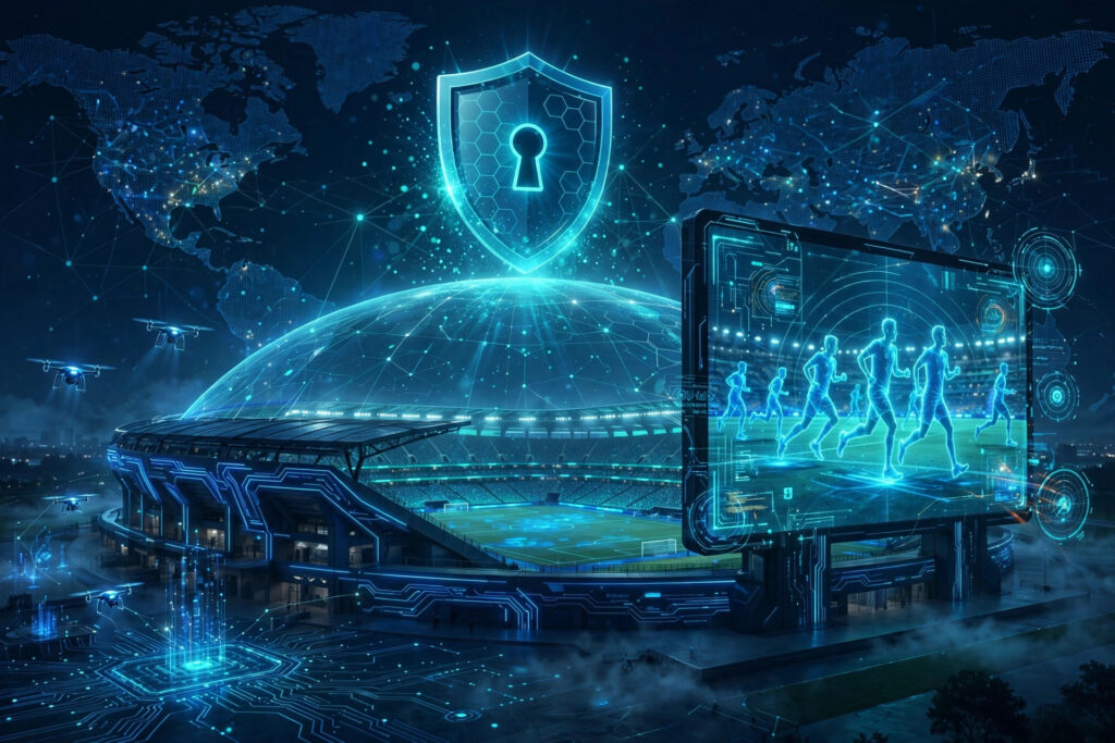 Stadium screen streaming live sports via VPN
